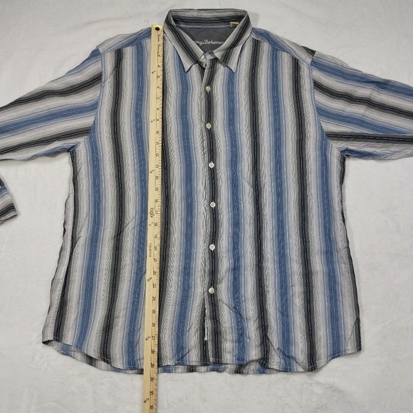 Tommy Bahama Men's GRAY BLUE WHITE Stripe 100% Tencel Button Down Size XL - Picture 6 of 9